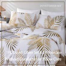 3 món/bộ - 2 vỏ gối + 1 vỏ chăn, bộ đồ giường phong cách hoa sợi polyester siêu mềm mại và thoải mái, thích hợp cho phòng ngủ, phòng khách, ký túc xá và trang trí khách sạn (chỉ có vỏ chăn + vỏ gối, không có chăn và ruột gối) - Màu trắng tinh khiết + dập nóng - Xem 1