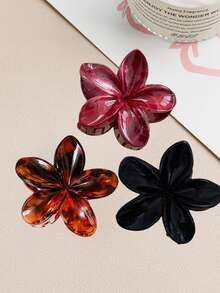 3 Stücke /1 Stück Elegante Haarklammern aus Kunststoff für Damen, Leopardenmuster schwarz, Blumenform rot, vielseitig verwendbar, hochwertiges minimalistisches Design in Einfarbig, geeignet für Alltag, Lässig, Party, Pendeln, Urlaub, Haarstyling, Gesichtsreinigung, Make-up, Outfit-Accessoires, Haarklammern, Haarspangen, Haarclips, Herbst-Winter-Accessoires für Frauen