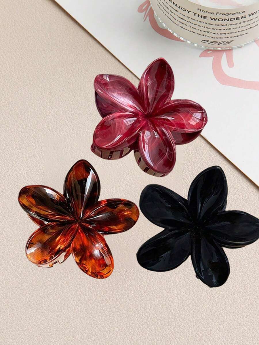 3 Stücke /1 Stück Elegante Haarklammern aus Kunststoff für Damen, Leopardenmuster schwarz, Blumenform rot, vielseitig verwendbar, hochwertiges minimalistisches Design in Einfarbig, geeignet für Alltag, Lässig, Party, Pendeln, Urlaub, Haarstyling, Gesichtsreinigung, Make-up, Outfit-Accessoires, Haarklammern, Haarspangen, Haarclips, Herbst-Winter-Accessoires für Frauen