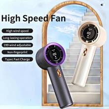 Digital Display Rechargeable Handheld Fan - 3000mAh 5-Speed Quiet Powerful Portable, Type-C Rechargeable, Lightweight Suitable For Outdoor, Home, Travel - Ideal Gift For Cooling Anywhere, Portable Rechargeable Fan, Durable Plastic Body