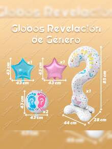 GRUPO CARNAVALLIA Balloons Reveal Gender Question Mark "?" Kit Of 5 Metallic Star Balloons Round Balloons He Or She? Boy Or Girl Party Baby Shower Girl Boy