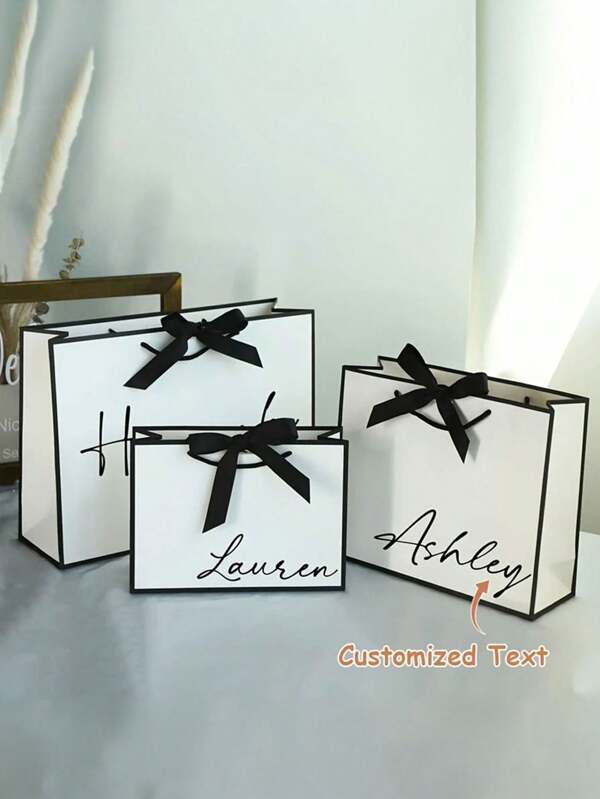 1pc/ Customized Name Gift Bags, Ribbon Tied Gift Bags, Thank-You Gift Bags, Paper Gift Bags, Shopping And Clothing Stores With Ribbons, Craft Paper Bags, Shipping Packaging, Birthday Gift Bags, Wedding Gift Bags, Bridesmaid Gift Bags