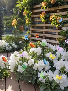 20 件 - 充满活力的发光 3D 蝴蝶花园桩 - 蝴蝶地桩适用于户外露台花盆、露台、花盆和盆景发光彩色装饰、园艺装扮 - 由耐用的聚氯乙烯制成，情人节现代家居装饰 - 彩色 - 查看 5