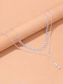 1pc Lovely Water Drop Rhinestone Necklace & 1pc Jagged Pendant Necklace, Suitable For Women's Party And Daily Wear - Silver - View 1