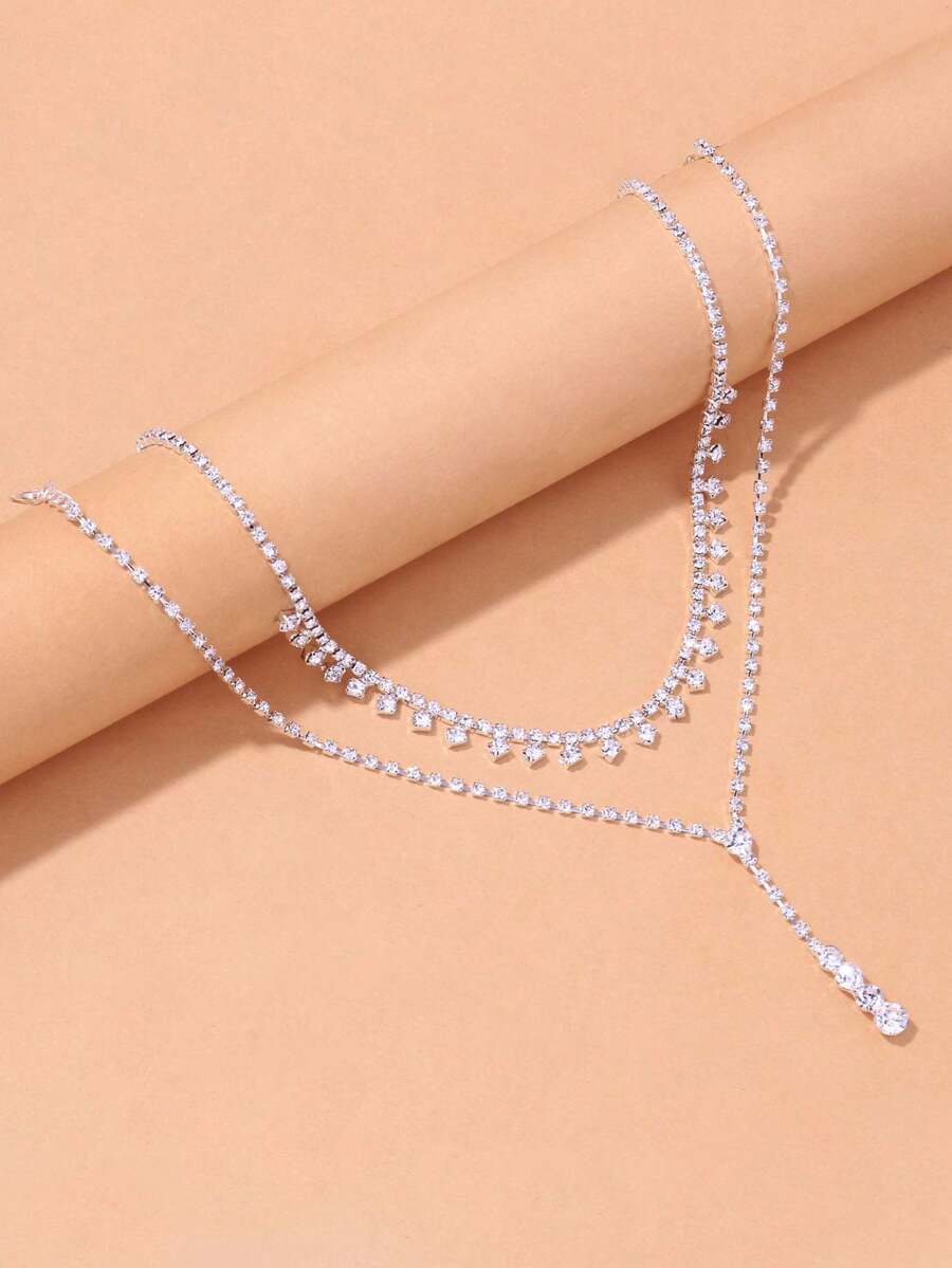 1pc Lovely Water Drop Rhinestone Necklace & 1pc Jagged Pendant Necklace, Suitable For Women's Party And Daily Wear - Silver - View 1