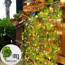 1 Stück, 2m/6,56ft 20LEDs, 5m/16,4ft 50LEDs, 10m/32,8ft 100LEDs solarbetriebene Efeu Lichterkette, Grün Blattpfad Lichter, Rasen Lichter, Garten Lichter für Hochzeit, Party, Garten, Camping, Zaun, Park, Fluss, Musikfestival Dekoration, Solar betrieben