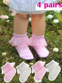 4 pares de calcetines de tobillo con volantes de tela de malla para niños