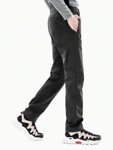 TECTOP 男士徒步裤（带保暖内衬），修身剪裁，拉链口袋，冬季户外活动的理想之选 - 结实耐用的复合材料背带设计，是露营、旅行和户外工作的绝佳选择，户外裤 | 印花裤 | 抓绒裤，露营装备 - 黑色 - 查看 7