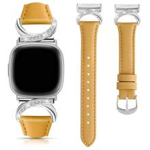 Damen-Lederarmband für Fitbit Versa 4/Versa 3/Sense 2/Sense – C-förmige Schnalle in Gold mit Diamanten – bequemes, schweißfestes, schmales Armband – stilvolle, modische Farben – passt für Handgelenke mit einem Umfang von 5,5–8,3 Zoll, perfekt für Business/Verabredungen/Hochzeiten/Partys/den Alltag – ideales Geschenk für Damen, hochwertiges Ersatzarmband-Zubehör