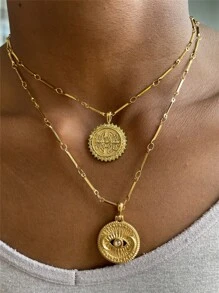 New Stainless Steel Necklace, Simple Elegant Rhinestone Sealed Eye Pendant Necklace