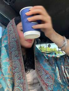 1件装女士波西米亚复古佩斯利花纹提花围巾/披肩，日常百搭 - 藍色 - 查看 3