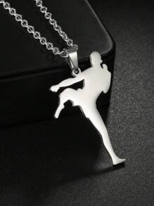 1 Pc Taekwondo Kongfu Fight Figure Women Men Pendant Necklace Stainless Steel Karate Fight Chain Necklace Jewelry For Sportsman