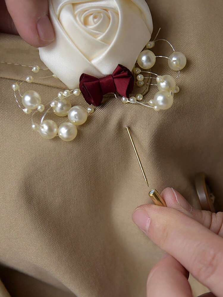 1 件新郎玫瑰胸花，配金叶和人造珍珠领带别针，男女婚礼派对配饰，西装装饰，伴郎胸花，节日和庆典，活动嘉宾翻领别针，西装和燕尾服装饰胸针 - 彩色 - 查看 8