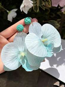 1 par de pendientes de flores de rafia exageradas de estilo de vacaciones para mujeres, adecuados para la playa, los viajes y los atuendos de la