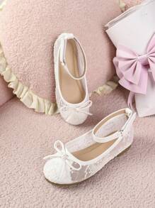 1 par de zapatos de lona con decoración floral de princesa planos para verano, zapatos cómodos para estudiantes, niñas y baile al aire libre, color blanco encaje, zapatos para boda