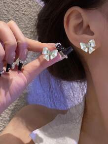1 Paar elegante Schleifenohrringe mit Strass-Verzierung aus Glas, hochwertig und luxuriöses charmantes Schmetterlings-Design, geeignet für Urlaub, Alltag, Dates, süße personalisierte Partys