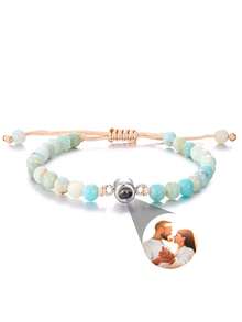 1pc Customized Natural Stone Projection Bracelet, 6mm Tiger Eye Stone Bracelet, Customized Round/Heart Shaped Photo Projection Bracelet, Adjustable Natural Stone Couple Bracelet, Personalized Family Photo, Gift For Parents, Girlfriend, Christmas, Thanksgiving Photo Bracelet - Love Bracelet 2 - View 14