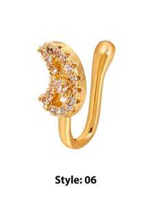 Anillo de nariz sin perforación, diseño en forma de U de cobre con circonita cúbica, estrellas, corazones y coronas, decoración para la nariz sin perforación