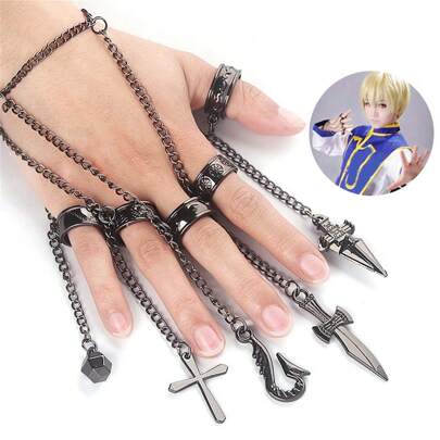 1 Pc Anime Peripheral Full-Time Hunter Bracelet Xiaojie Kurapika Five-Finger Chain Anime Ring Accessories Men's Bracelet Ring Chain Decoration Gift