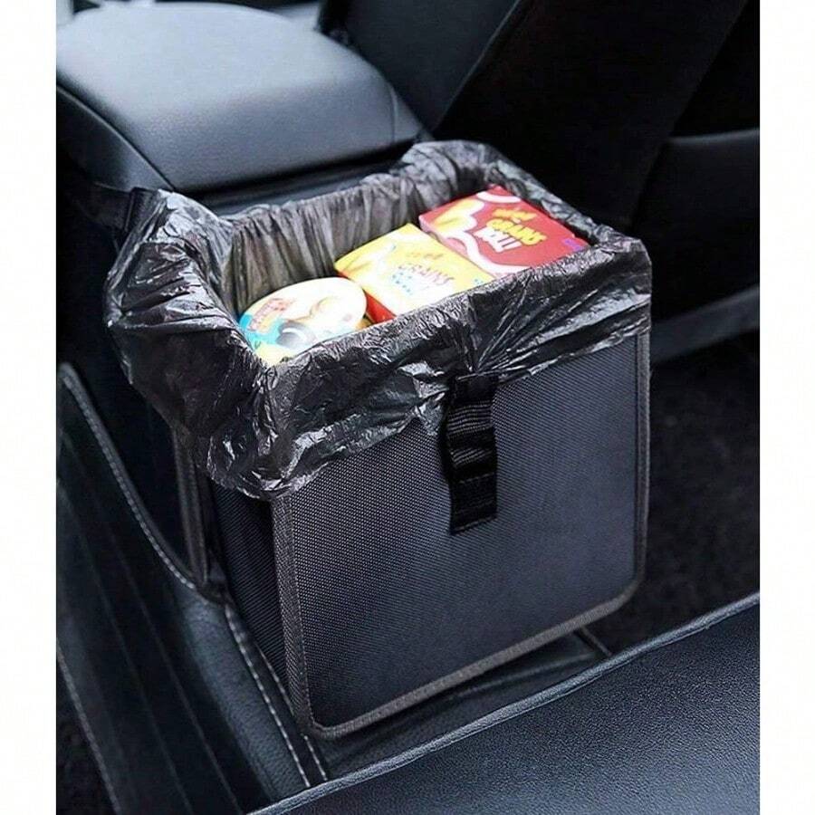 Cubo de basura plegable colgante para coche con gran capacidad, bolsa de basura impermeable y a prueba de fugas, organizador de almacenamiento para camping y accesorios interiores - Negro - Ver 1