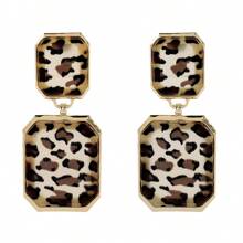 Mydear 1 Pair Retro Geometric Leopard Print Resin Pendant Earrings Suitable For Women's Everyday Wear