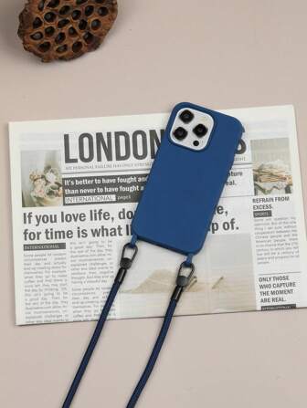 Porte-clés, étui de téléphone couleur unie de haute qualité avec chaînes de perles métalliques compatible avec 16, 16e, 15, 14, 13, 12, 11, Pro Max, Plus 16e