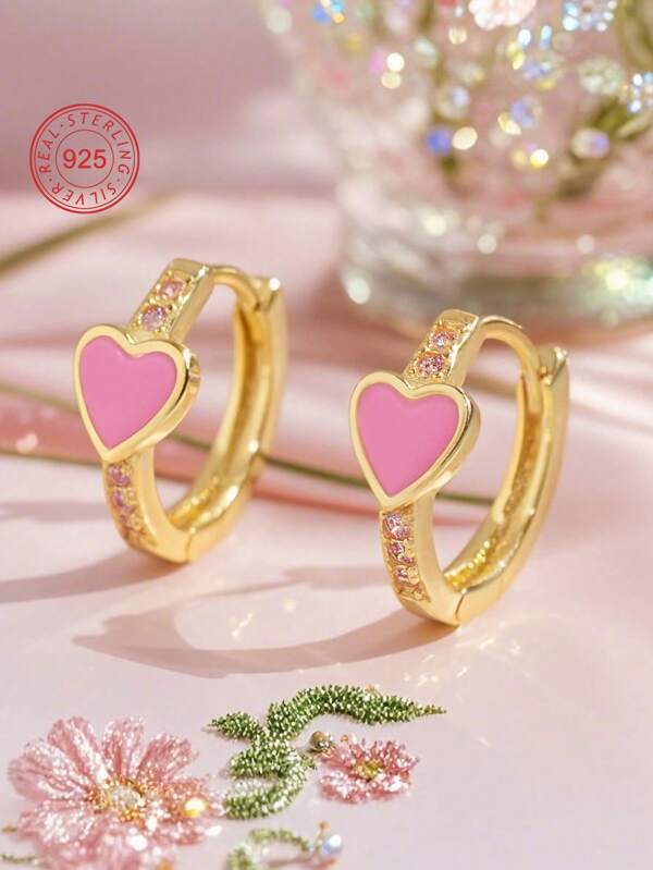 Artepollo 1 Paar 925 Sterling Silber Allergiefreie Rosa Herz Form Ohrringe für Kinder, verziert mit rosa Zirkonia, Edel & süß, in Geschenkbox, tolles Geschenk für Kinder, Kleine Mädchen und Freunde zum Geburtstag