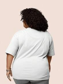 Women's Plus Size Plain Round Neck T-Shirt Fashion  Oversized - trắng - Xem 2