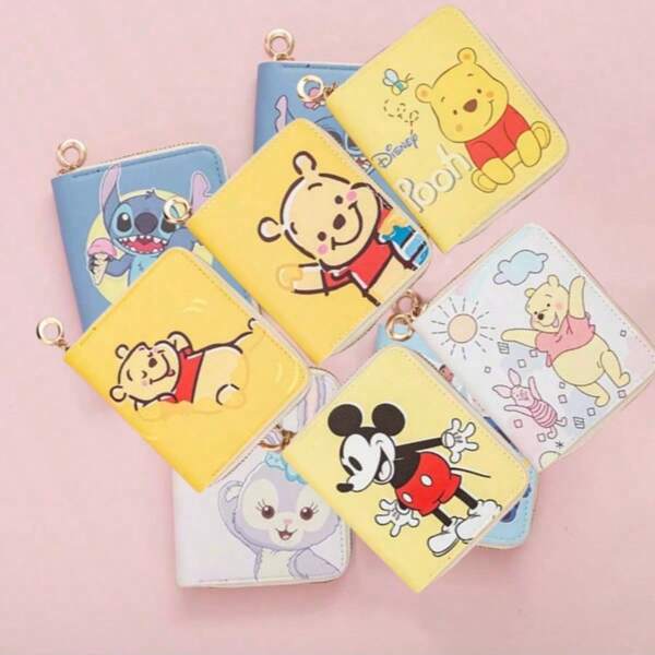 1pc Student Disney Cute Cartoon Wallet, Short Tri-Fold Wallet Card Holder Coin Purse, Multi-Card Slots, Small Storage Pouchschool Supplies,Back To School