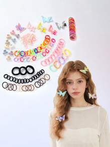 100pcs Hair Accessories Set Including Hair Clips, Hair Scrunchies, Glitter Butterfly Hair Clips And Hair Ties, Sweet And Cute Hair Decorations
