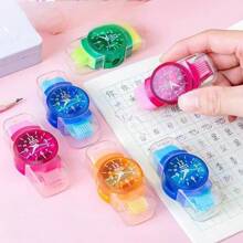 Sacapuntas con forma de reloj, 3 en 1, con borrador y cepillo de limpieza, multifuncional para útiles escolares (color aleatorio)