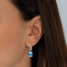 1 par de pendientes elegantes con colgante en forma de gota con circonita cúbica azul cuadrada, adecuados para uso diario y ocasiones de fiesta