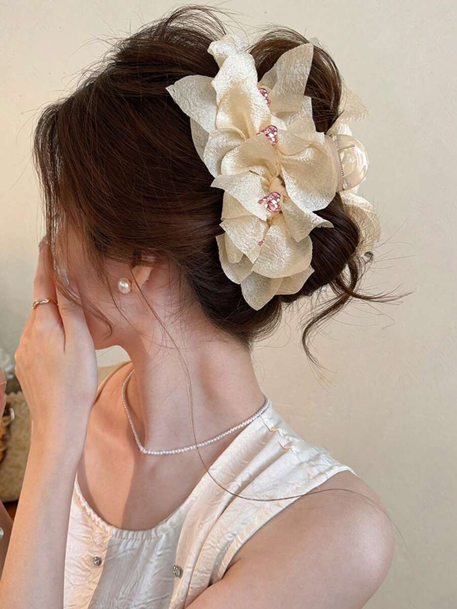 1 件装女士双面蝴蝶结发夹，优雅发髻制作器，适合日常使用时尚发饰美容爪夹