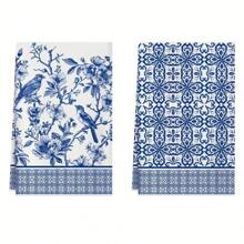 2 Pieces Set Of Kitchen Towels With Classic Retro Color Patterns Of Blue And White Porcelain, Blue And White, Soft And Absorbent Decorative Polyester Dishwashing Towels, Machine Washable, Size 40 * 60cm, Suitable For Decoration In Kitchens, Restaurants, Family Banquets And Parties, And Can Also Be Given As Gifts.