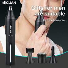 Kit profesional de aseo 4-en-1, recargable por USB, cortadora de vello de nariz y orejas, afeitadora de barba y cejas, herramientas de cuidado personal para hombres, capacidad de batería de 500mAh