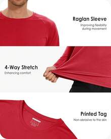Men's UPF 50+ SPF Shirts Long Sve Lightweight Quick Dry Swim-Shirts Rash Guard - Tomato Red - View 5