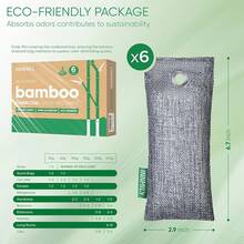 Absorbente de olores de carbón activado, paquete de 6 eliminadores de olores naturales de zapatos, bolsas purificadoras de aire de carbón de bambú, desodorante de tenis y absorbentes de humedad para - Paquete de 6 zapatos - Ver 4