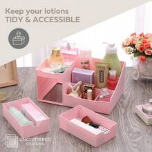 Local Delivery--Uncluttered Designs Large Black Vanity Organizer - Organizer With Drawers For Cologne, Deodorant, Beard, Shaving Lotion, Perfume & Skincare - Perfect For Bathroom & Bedroom Storage - 粉色 - 查看 6