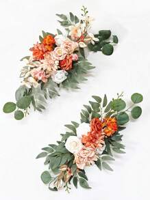 2pcs/ Porch Welcome Bouquet Decoration, Vintage Faux Flower Decoration, Green Leaf Rose Peony Door Wreath For Halloween Winter Party Anniversary, Wedding Birthday Party, Valentine's Day New Year's Home Decoration Gift