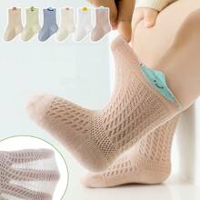 5 Pairs Breathable Mesh Baby Socks, Cotton Infant Socks For Spring & Summer