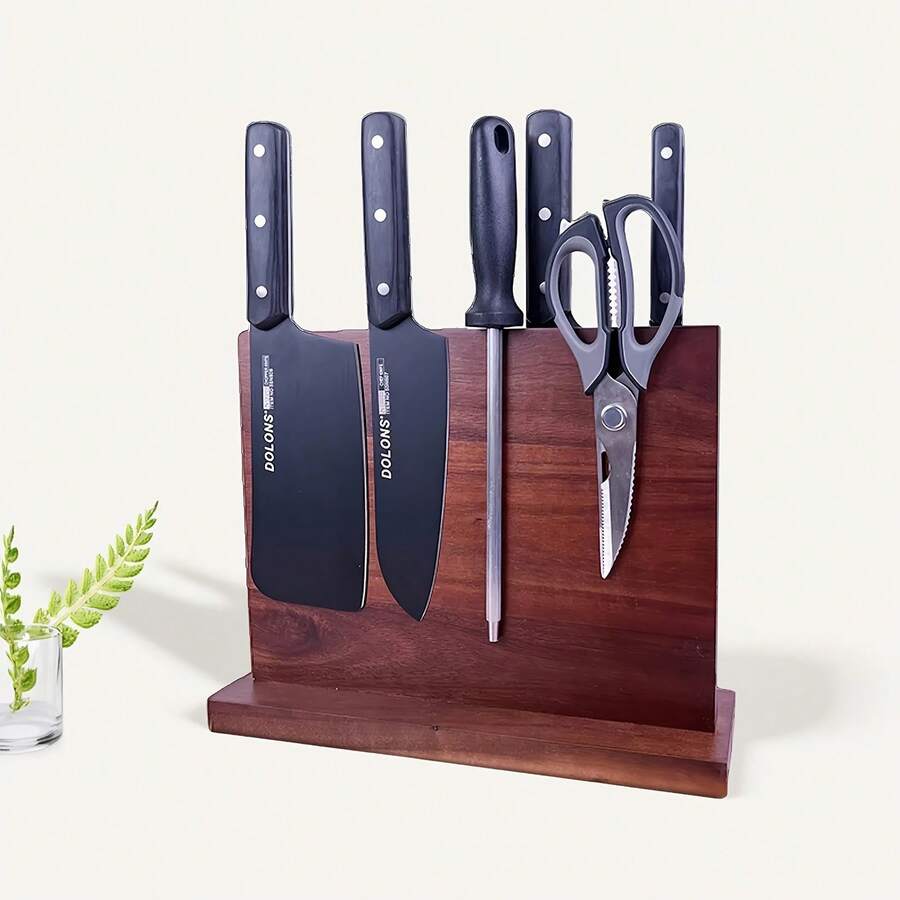 1pc Rosewood Magnetic Knife Holder With Square Rack For Kitchen Chef Knives, Simple Storage Rack For Home Use (Knives Not Included) - Apricot - View 1