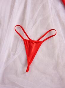 Camisón de mujer de talla grande con escote en V, encaje, diseño de bloque de color y abertura, incluye tanga. Lencería sexy para dama, vestido de camisón con tirantes