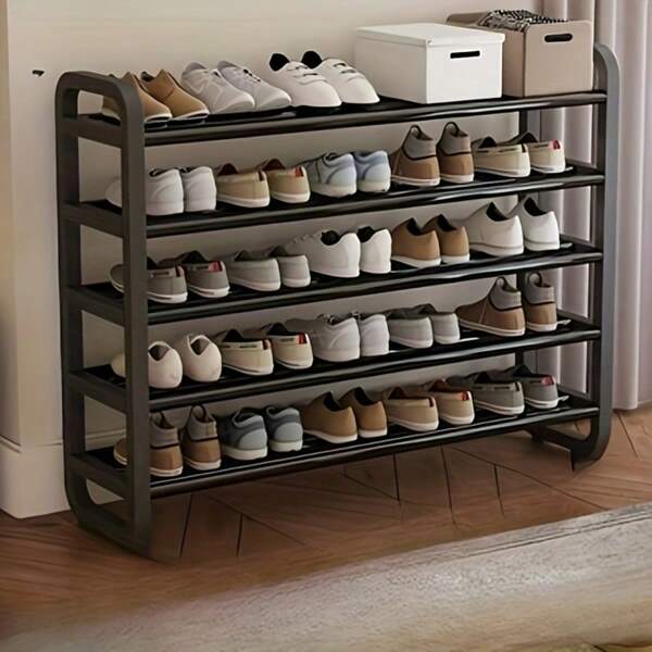 1 buc. 75x23x73cm, organizator de pantofi metalic cu 5 niveluri, economisitor de spațiu, raft pentru pantofi cu design fix, rezistent, nepliabil, depozitare independentă pentru intrare, culoare alb-negru, cadru îngust pentru economisirea spațiului pentru dulap, montare pe podea, necesită asamblare, dulap pentru pantofi, poate conține peste 20 de perechi de adidași și cizme, acoperire anti-rugină, construcție durabilă, soluție de organizare a casei de vară pentru camera de zi a căminului