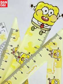 4pcs Bandai, Stationery, Drawing Set, Ruler Set, Cute Cartoon Ruler, Student Stationery, Office Supplies, School Supplies, Cute Plastic Ruler, Protractor, And Triangular Plate With Cartoon Cartoon Design, Perfect For Schools And Stationery Supplies, Playful Design, Plastic, School Ruler, Perfect Party Gift&Birthday Surprise Gift, Ideal For Christmas, Halloween, Thanksgiving Gifts., School Supplies,Back To School