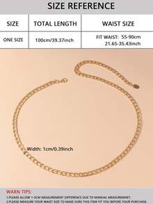 1 Pc Women's Simple Single Layer Metal Waist Chain, Gold Color Summer, School Fall, Autumn, Halloween - Gold - View 4