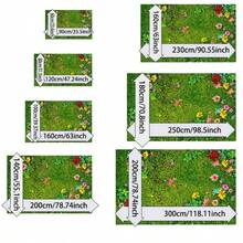 1 Pc Crystal Velvet Rug With Lawn Flower Pattern, Suitable For Outdoor Patio, Deck, Balcony, And RV - Green - View 2