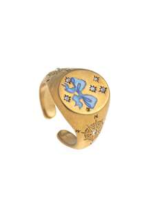 1 anel de aço inoxidável europeu e americano, leve e luxuoso, com pintura de amor em forma de leão e sereia, da moda verão. Banhado a ouro 18K, à prova d'água e resistente ao suor, adequado para o Dia dos Namorados e feriados, ideal para férias de verão na praia, atividades ao ar livre e passeios de fim de ano. Joias femininas.