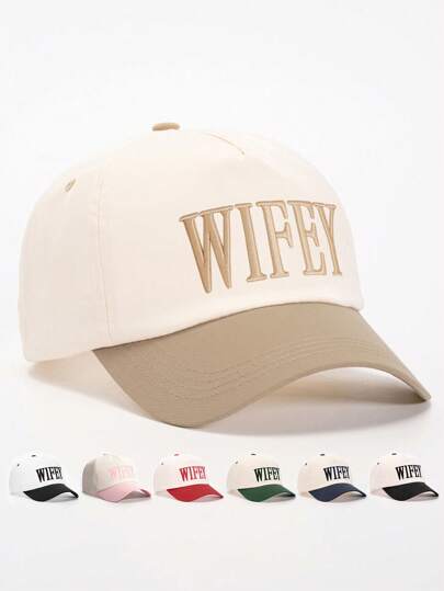 1pc Adjustable Embroidered "WIFEY" Color Block Baseball Cap, Casual Sun Protection Hat Suitable For Spring Autumn Travel Beach, Y2K Style For Young Men