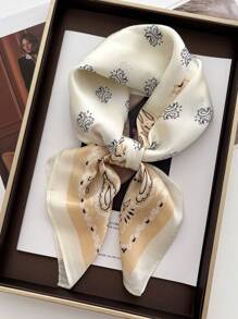 1 pièce Carré de 70*70cm Foulard en satin imprimé pour femmes, bandana, écharpe, bande de cheveux, châle, foulard, hijab