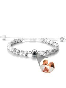 1pc Customized Natural Stone Projection Bracelet, 6mm Tiger Eye Stone Bracelet, Customized Round/Heart Shaped Photo Projection Bracelet, Adjustable Natural Stone Couple Bracelet, Personalized Family Photo, Gift For Parents, Girlfriend, Christmas, Thanksgiving Photo Bracelet - Love Bracelet 2 - View 24